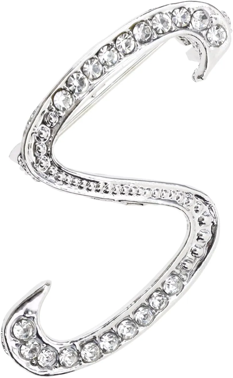 26 Letter Brooch Pins Small Silver Metal Rhinestone Crystal Initial A~Z Alphabet Brooch Lapel Pins for Men Women Girls Boys Birthday Christmas Wedding Gift