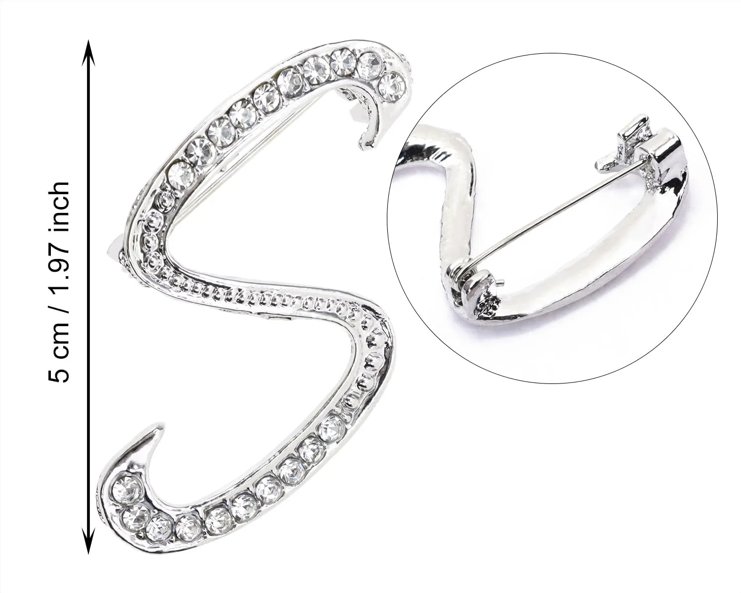 26 Letter Brooch Pins Small Silver Metal Rhinestone Crystal Initial A~Z Alphabet Brooch Lapel Pins for Men Women Girls Boys Birthday Christmas Wedding Gift