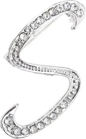 26 Letter Brooch Pins Small Silver Metal Rhinestone Crystal Initial A~Z Alphabet Brooch Lapel Pins for Men Women Girls Boys Birthday Christmas Wedding Gift