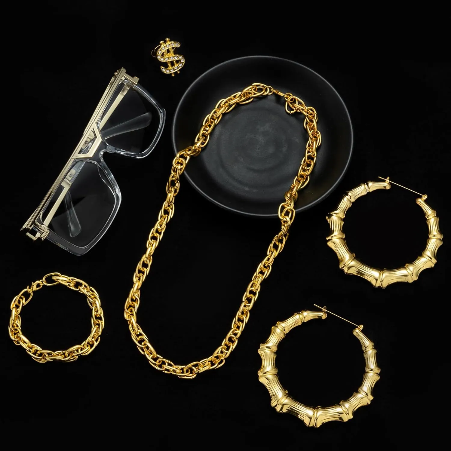 80s 90s Accessories Outfit for Woman Men Hip Hop Costume Kit Old School Rapper Jewelry