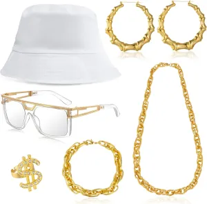 80s 90s Accessories Outfit for Woman Men Hip Hop Costume Kit Old School Rapper Jewelry