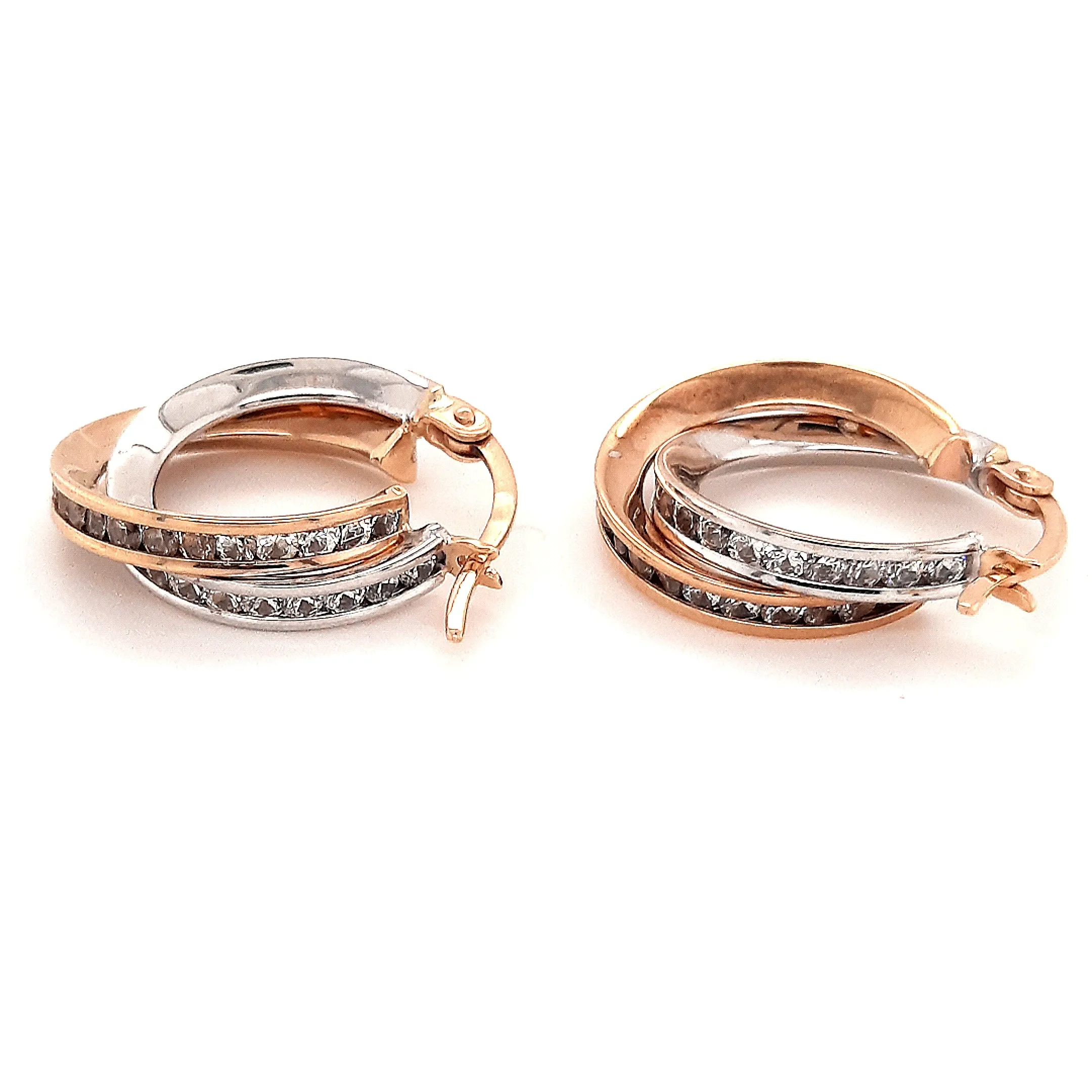 9ct Yellow & White Gold Cubic Zirconia Hoop Earrings
