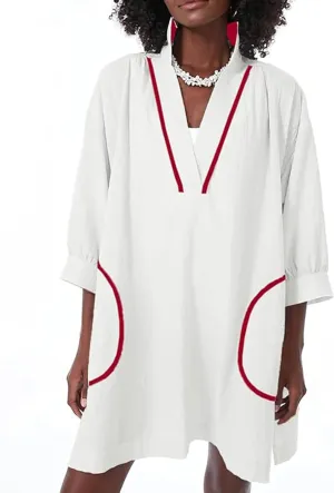 Ailoqing Swimsuit Coverup Womens V Neck 3/4 Sleeve Casual Shirt Dress with Pockets