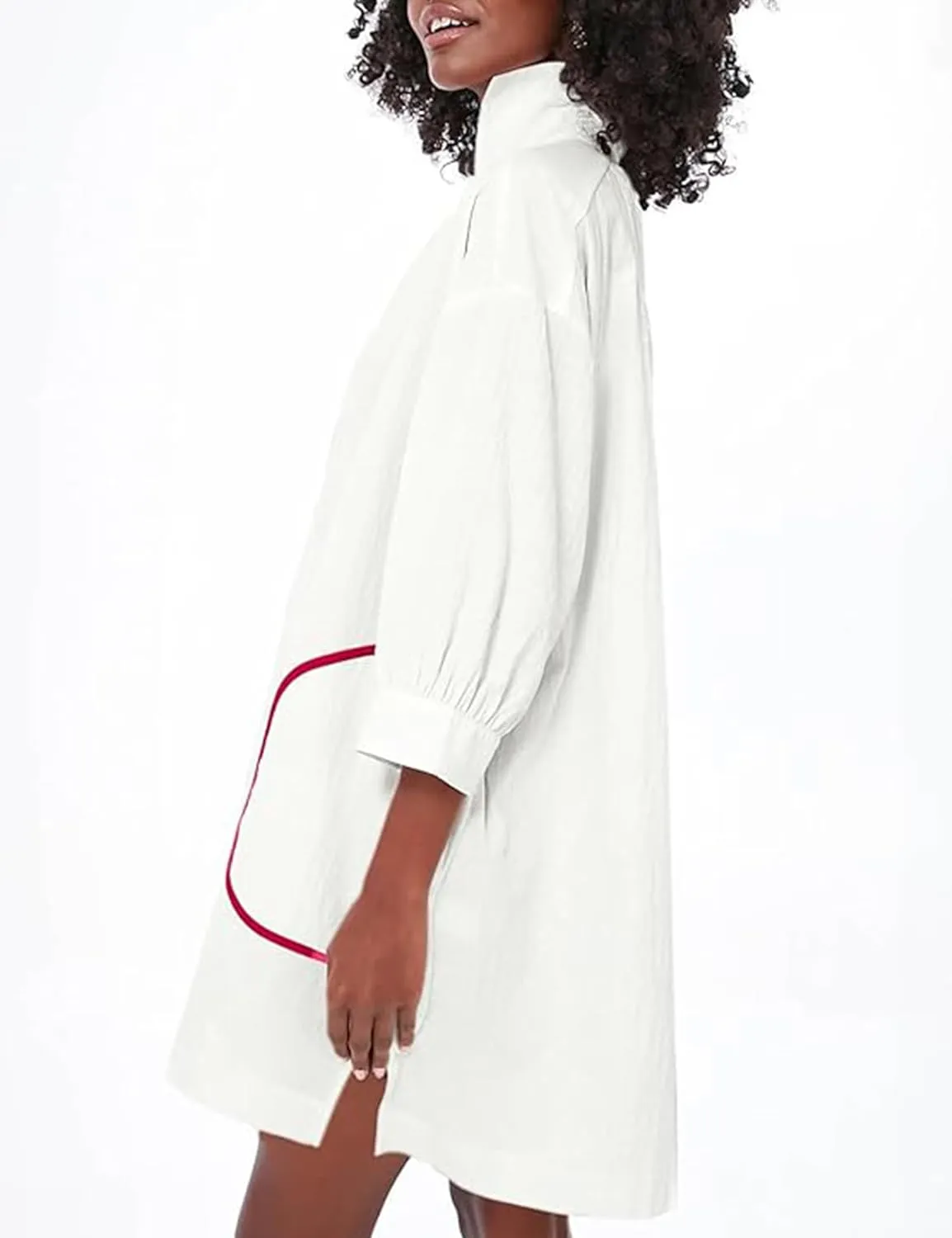 Ailoqing Swimsuit Coverup Womens V Neck 3/4 Sleeve Casual Shirt Dress with Pockets