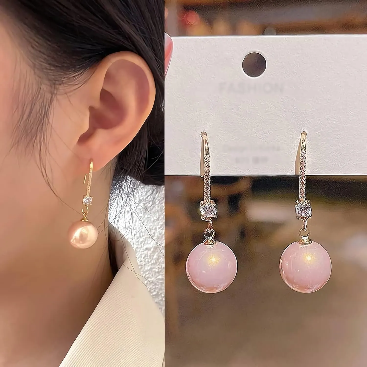 Big Pearls drop dangle Sterling Silver 18k Gold Plated Ear Hook Pearls Earrings for Women Ladies GirlS,Hypoallergenic red,White&Pink Pearls Dangle Drop Earrings with Cubic Zirconia large big Pearls Earrings.(Big Pearls diameter 13-14 mm)