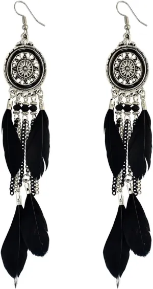 Black Feather Dangle Earrings for women Bohemian Lightweight American Indian Feather Earrings