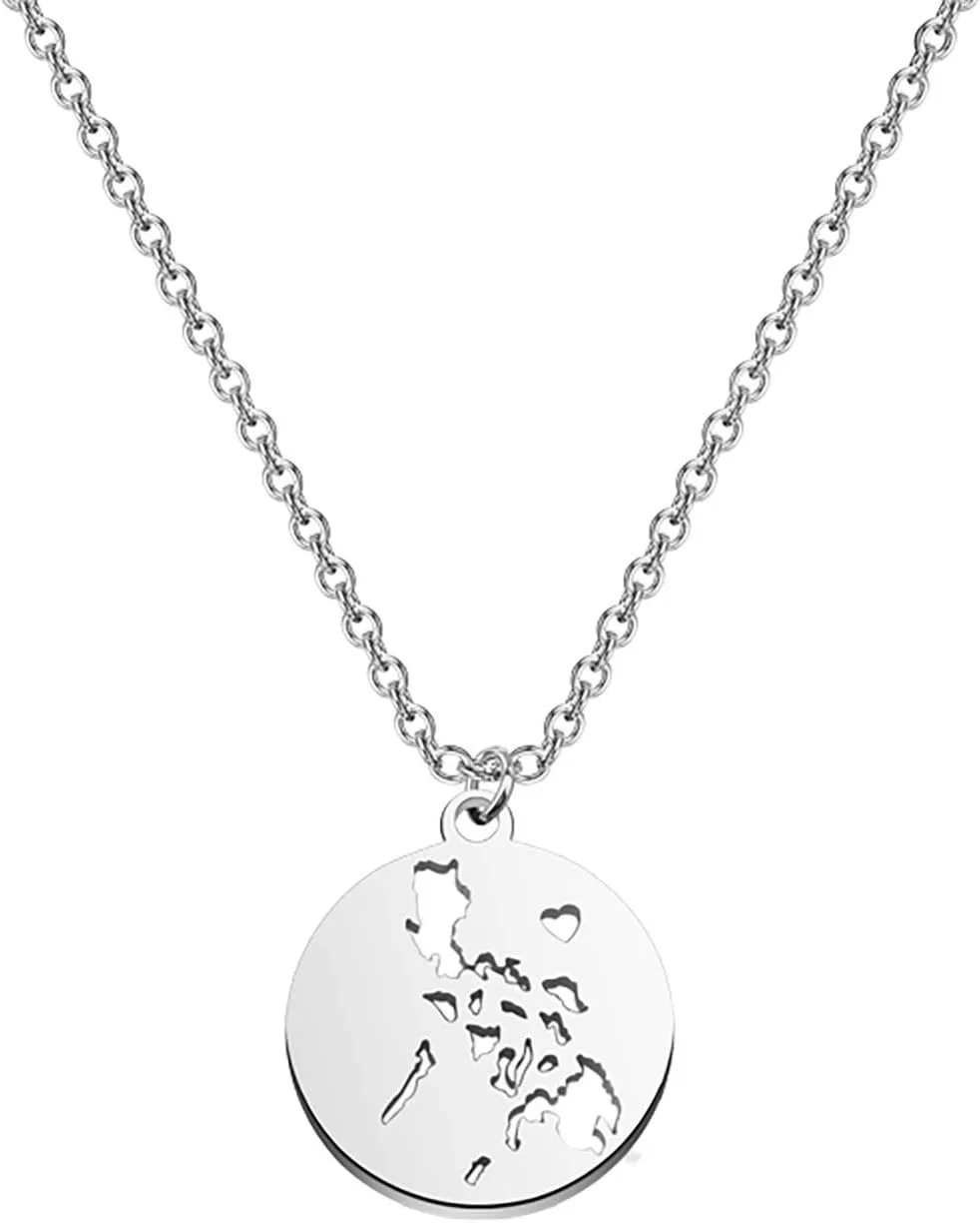 bobauna Philippine Islands Map Pendant Circle Hollow Necklace Philippine Pride Jewelry Map Geography Gift For Filipino