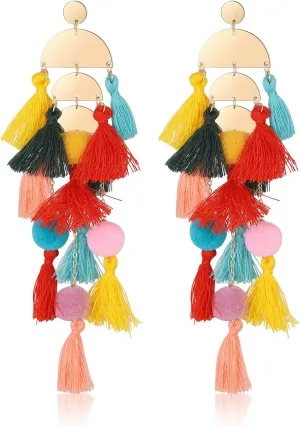Boho Colorful Tassel Long Earrings Dangling for Women