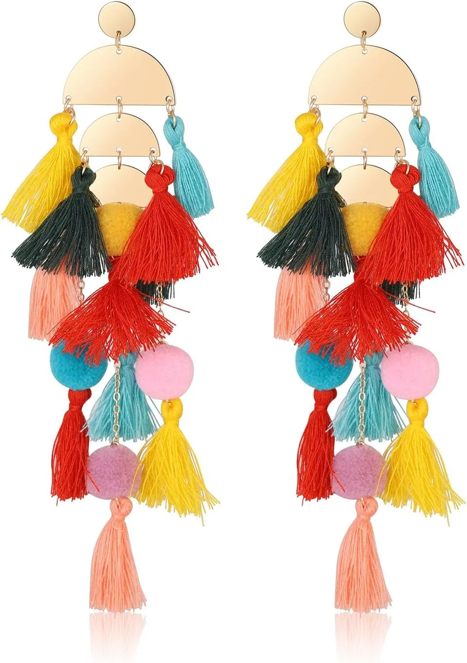 Boho Colorful Tassel Long Earrings Dangling for Women