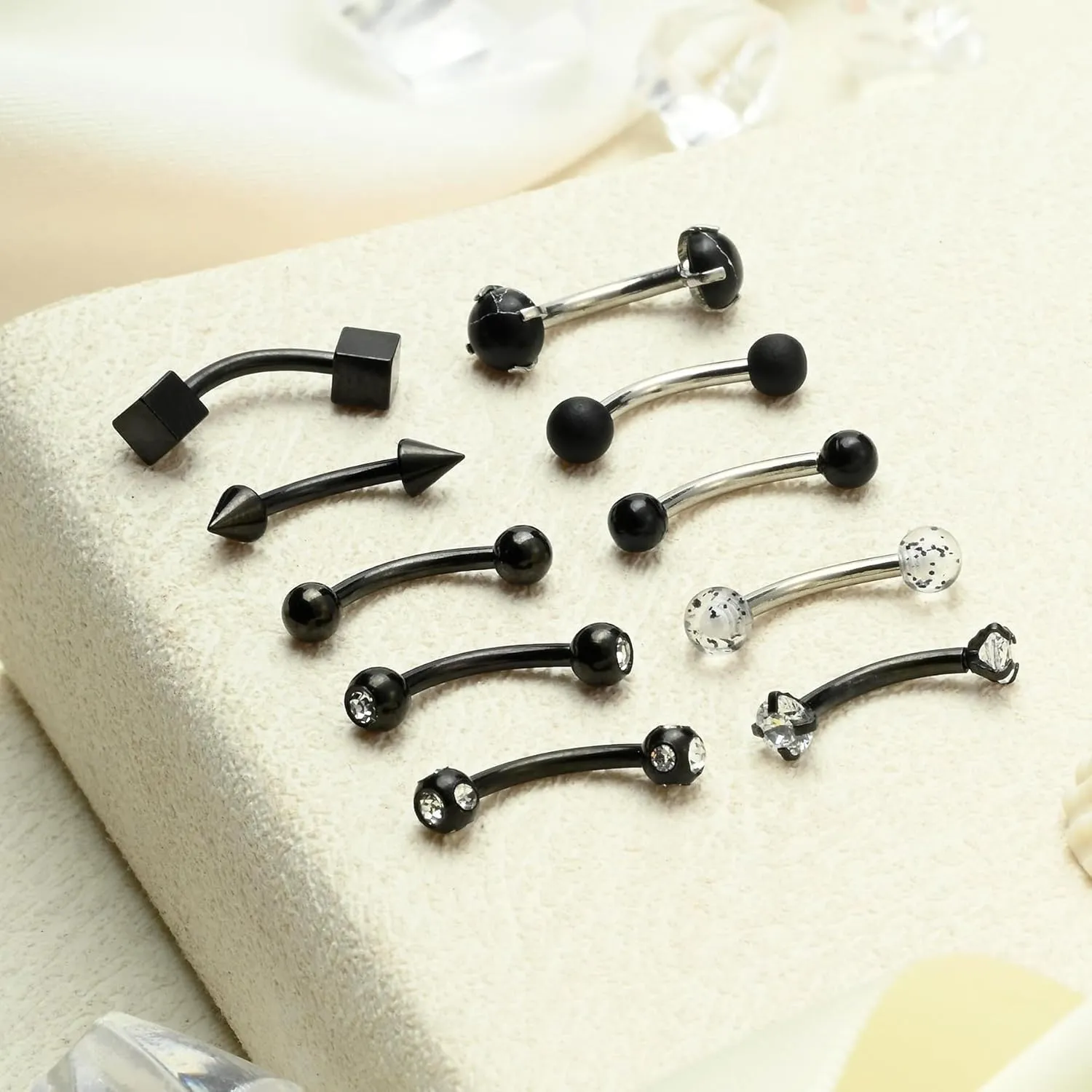 FECTAS 10PCS Eyebrow Rook Piercing Jewelry 16G Earrings Vertical Labret Lip Jewelry Curved Barbell Eyebrow Rings Tiny Small Belly Rings Ear Rook Helix Conch Daith Piercing Jewelry