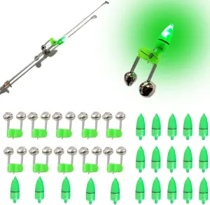 Fishing Bells with Lights 20 Pcs LED Night Fishing Lights 10 Pcs Fishing Rod Bait Alarm Bell Night Fishing Accessories Bait Alarm Bell Rod Clip Tip for Fishing
