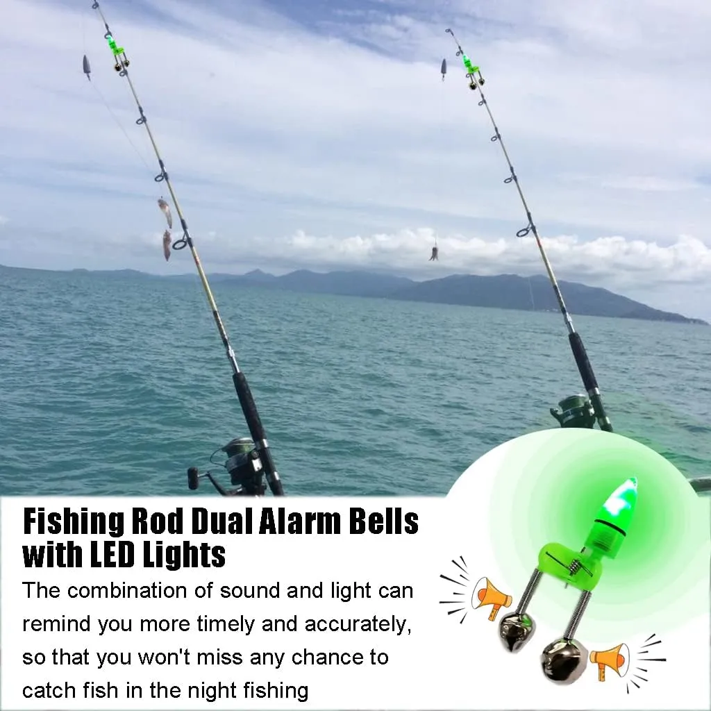 Fishing Bells with Lights 20 Pcs LED Night Fishing Lights 10 Pcs Fishing Rod Bait Alarm Bell Night Fishing Accessories Bait Alarm Bell Rod Clip Tip for Fishing