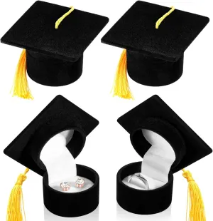 Henoyso 4 Pcs Graduation Hat Shaped Ring Box 2025 Graduation Gift Box Jewelry Case for Celebration Graduation Party Supplies(Gold)