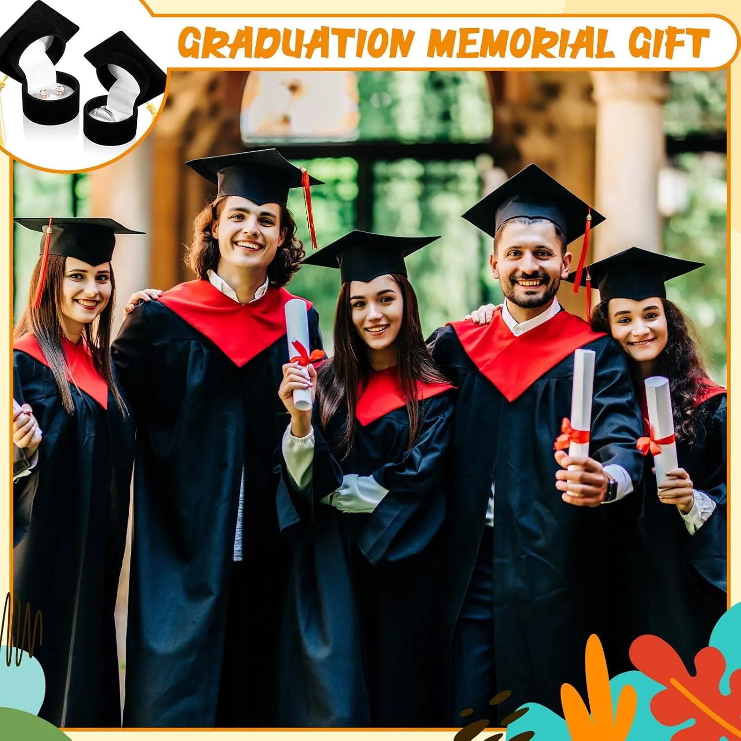 Henoyso 4 Pcs Graduation Hat Shaped Ring Box 2025 Graduation Gift Box Jewelry Case for Celebration Graduation Party Supplies(Gold)