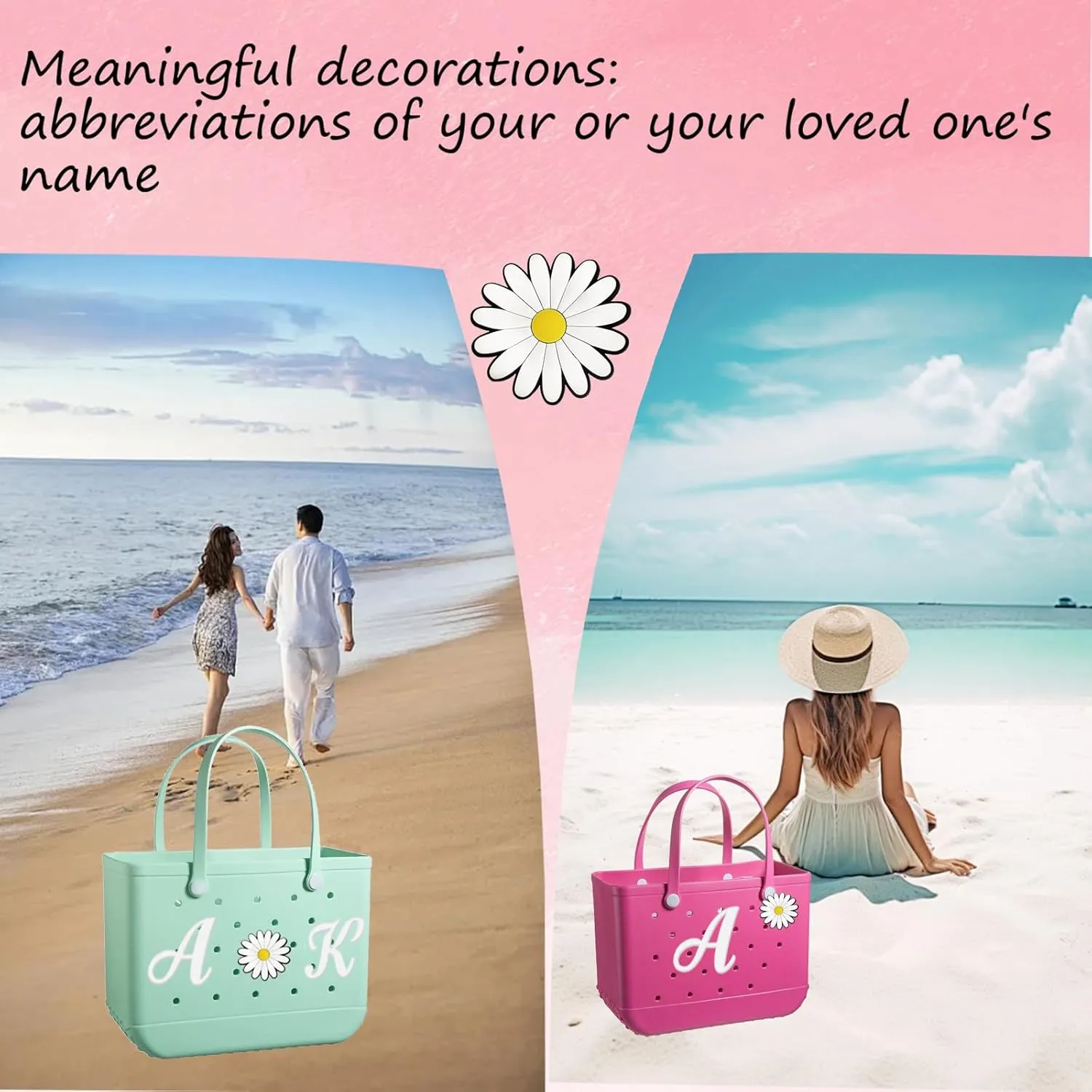 Hroatpk 2pcs Charms for Bogg Bag, Letter Charms Decorative Alphabet Lettering Accessories Insert Compatible With Beach Bag, Rubber Tote