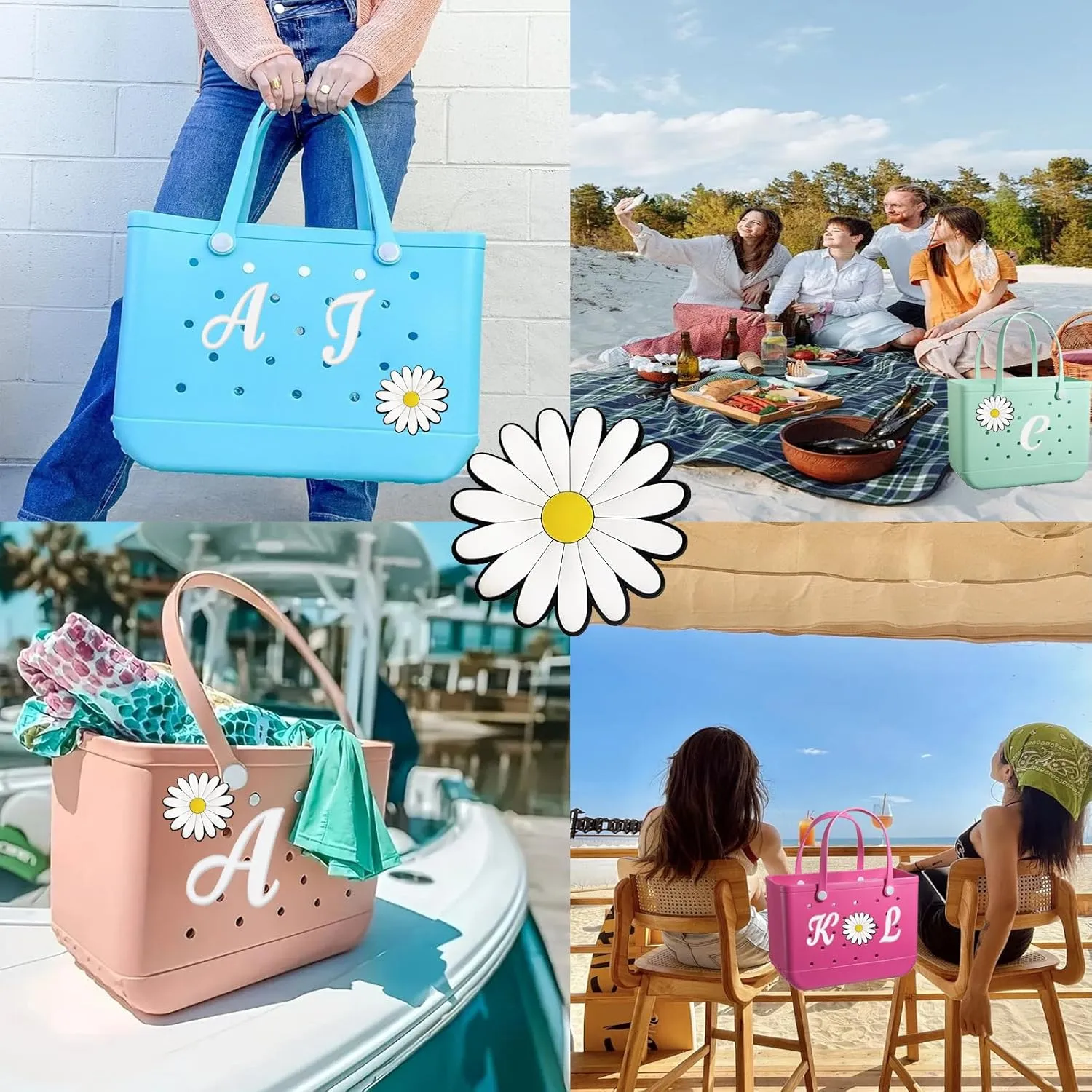 Hroatpk 2pcs Charms for Bogg Bag, Letter Charms Decorative Alphabet Lettering Accessories Insert Compatible With Beach Bag, Rubber Tote