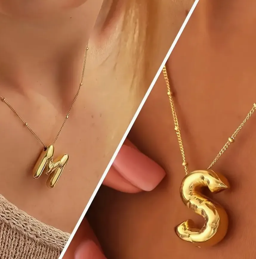 Large Balloon Letter A-Z Pendant Necklace, 18k plated, Brass