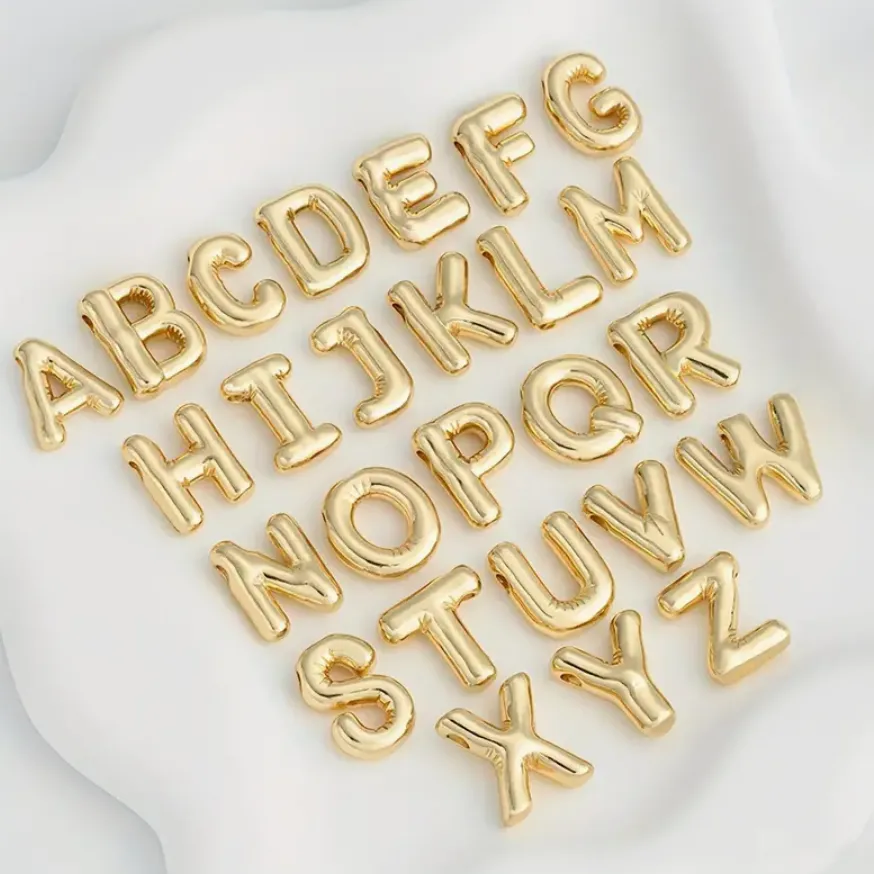 Large Balloon Letter A-Z Pendant Necklace, 18k plated, Brass