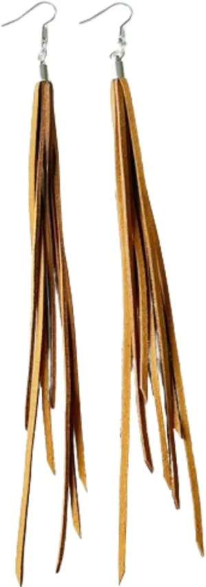 Leather Tassel Earrings Bohemian Tassel Fringe Dangle Earrings Boho Handmade Leather Feather Long Tassel Earrings Western Jewelry for Women