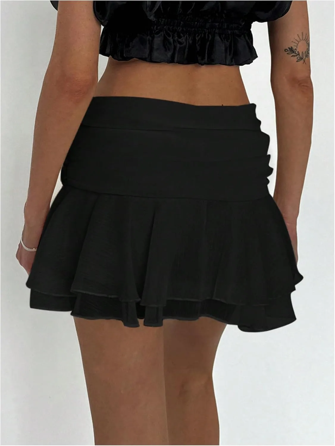 MakeMeChic Women's Tiered Layer Ruched Mesh Sheer Flared Ruffle Hem Summer Y2K Mini Skirts