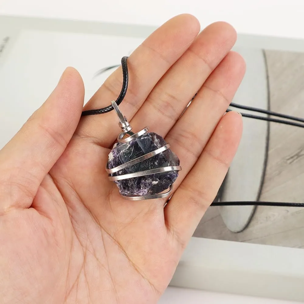 Natural Gemstone Pendant Necklace For Men & Women Spiritual Jewelry Wire Wrapped Gemstone Chakra Necklaces Real Stones For Him & Her
