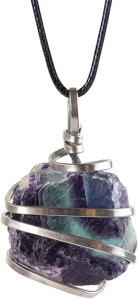 Natural Gemstone Pendant Necklace For Men & Women Spiritual Jewelry Wire Wrapped Gemstone Chakra Necklaces Real Stones For Him & Her