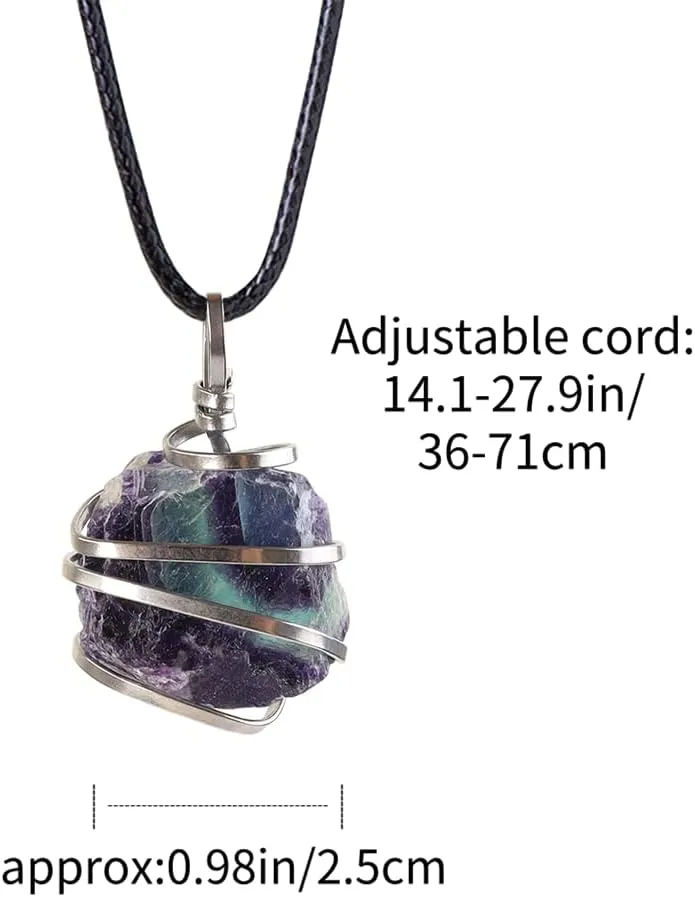 Natural Gemstone Pendant Necklace For Men & Women Spiritual Jewelry Wire Wrapped Gemstone Chakra Necklaces Real Stones For Him & Her