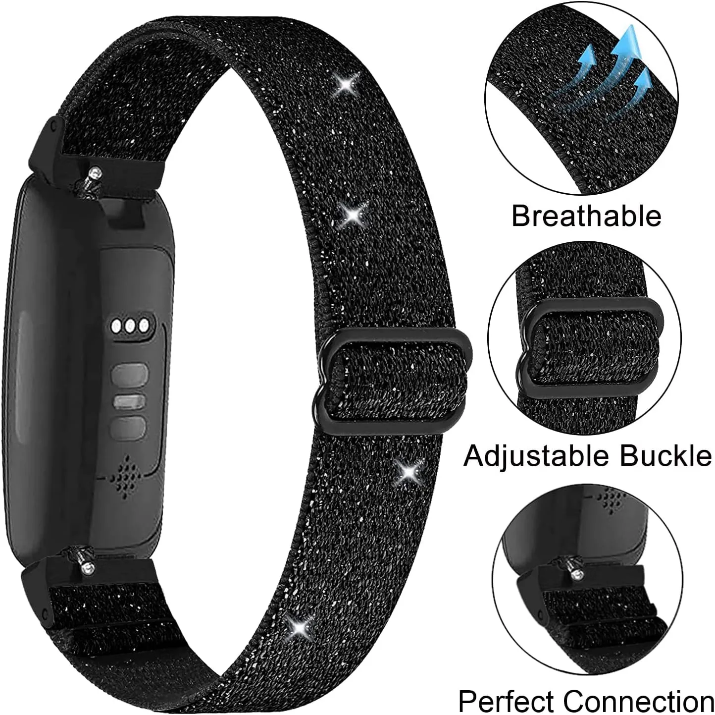 Nigaee 3 Pack Elastic Nylon Bands Compatible with Fitbit Inspire 3/Inspire 2/Inspire HR/Inspire,Adjustable Breathable Replacement Straps Soft Nylon Loop Wristbands for Women Men