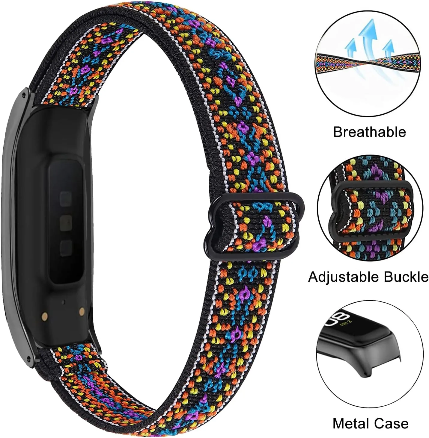 Nigaee Genuine Leather Bands & Elastic Nylon Bands Compatible with Samsung Galaxy Fit2, Soft Sport Breathable Straps for Women Men,Replacement Wristband Accessories for Samsung Galaxy Fit2