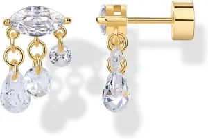 PAVOI 14K Gold Plated Sentimental Dangle Flat Back Earrings for Women | Helix and Cartilage Pearl Cluster Triangle Lotus Pear Marquise Cubic Zirconia Screw Back Earring Pair