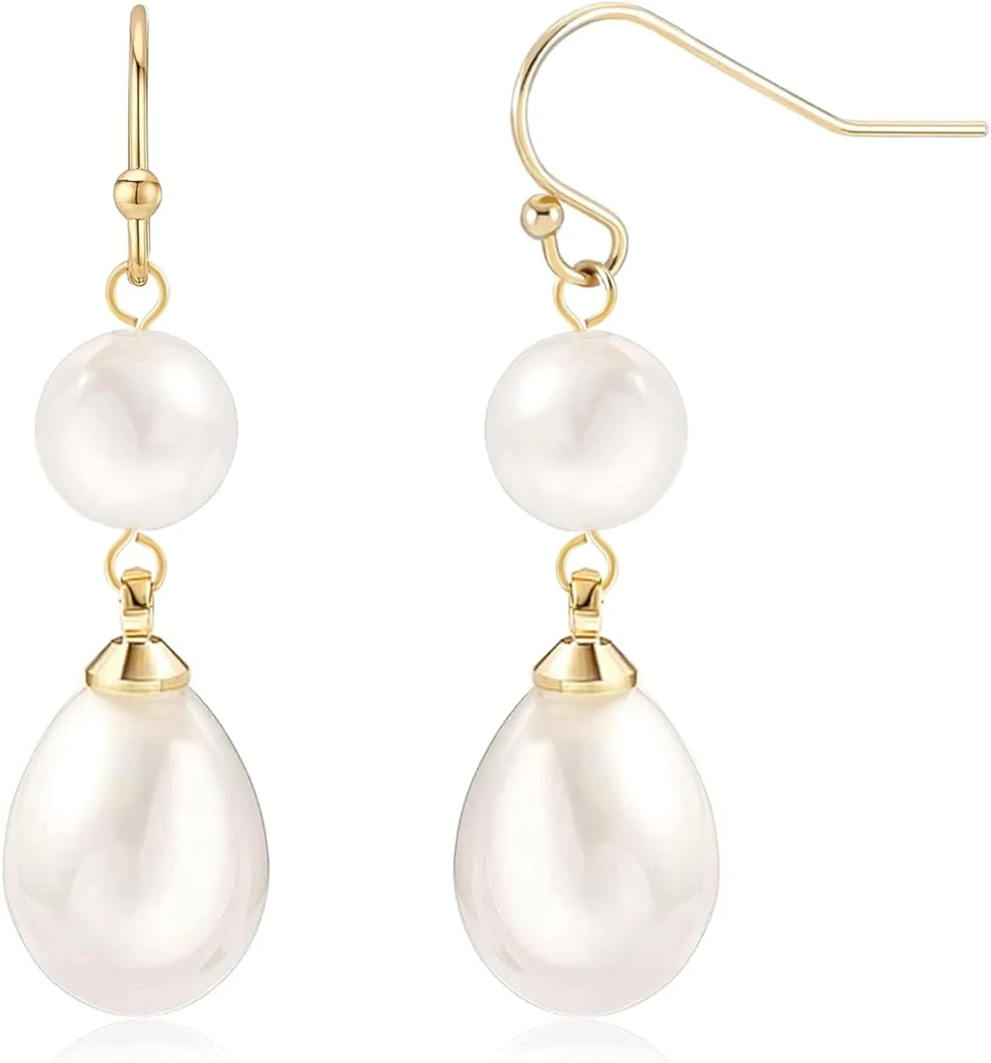 Pearl Earrings for Women 14K Gold Plated/925 Sterling Silver Double Pearl Dangle Drop Earrings for Bridal Wedding Prom Jewelry Gifts