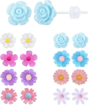 Plastic Earrings for Sensitive Ears - Girls & Women's Flower Stud Post Earrings