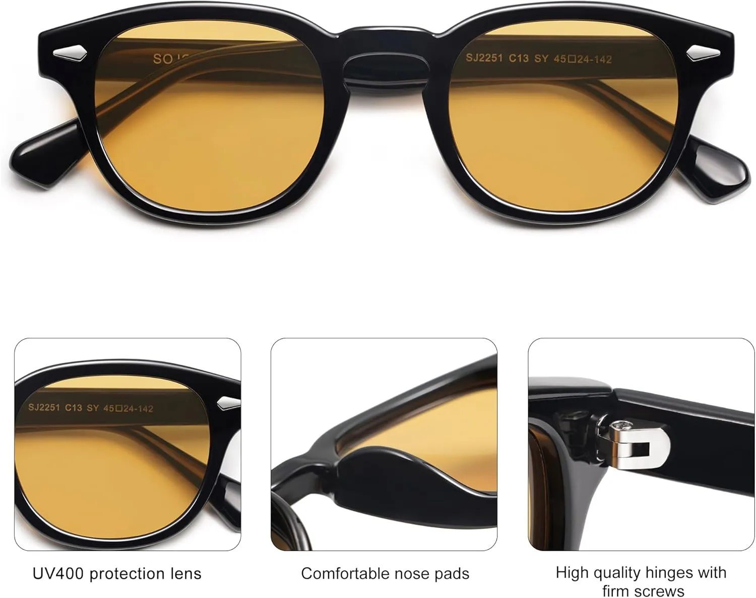 SOJOS Retro Small Round Sunglasses for Men Women Trendy Circle Style UV400 Lenses Unisex Sun Glasses SJ2251