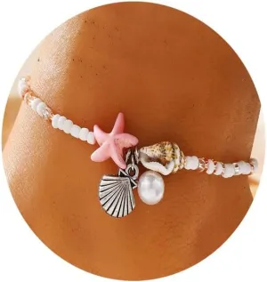 Starfish Beach Anklets for Women Adjustable Boho Conch Pearl Anklets Summer Beach Party Jewelry