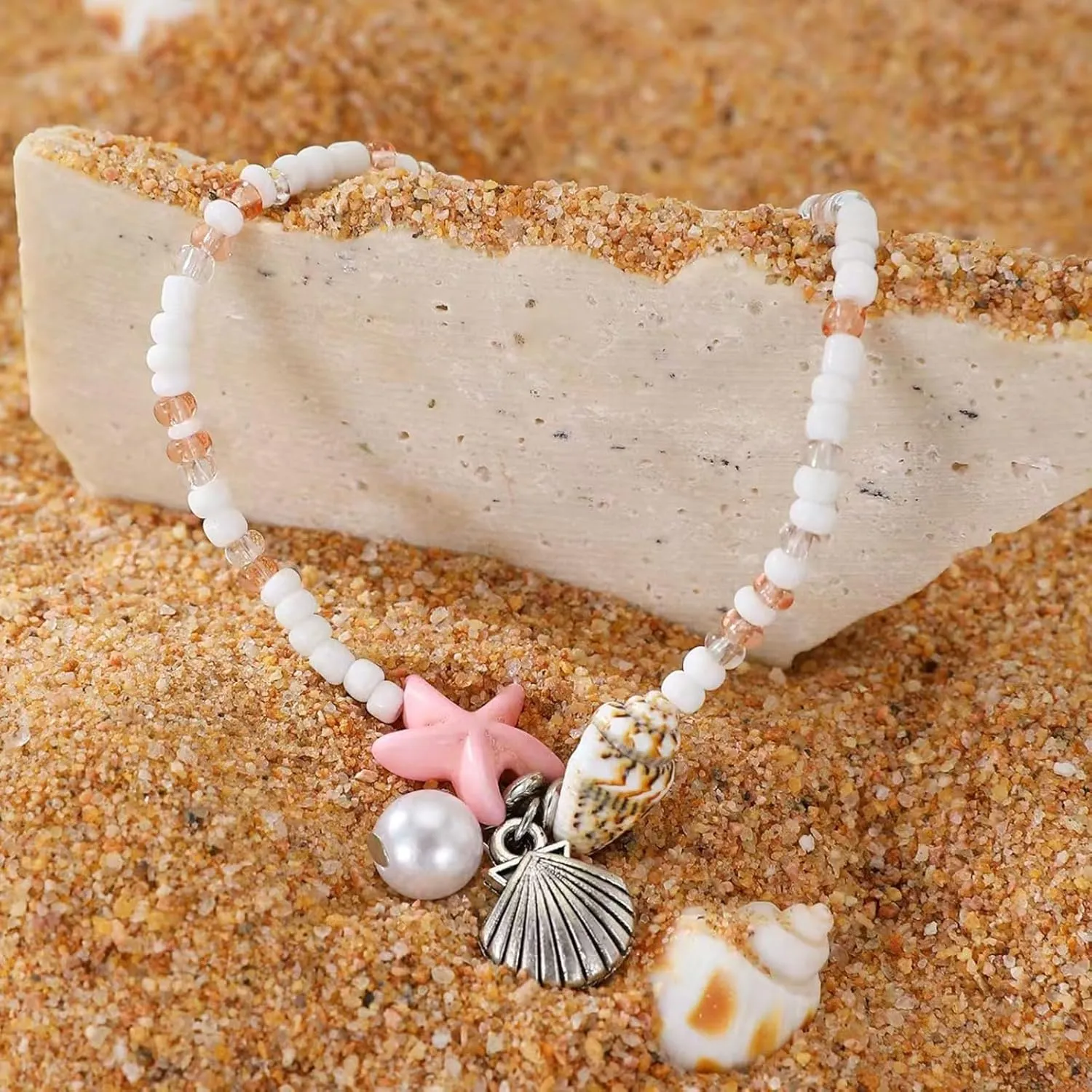 Starfish Beach Anklets for Women Adjustable Boho Conch Pearl Anklets Summer Beach Party Jewelry