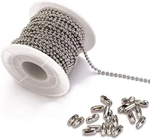 Tiparts 30 Feet Stainless Steel Ball Chains Necklace with 20pcs Connectors Clasps,Silver Bead Chain Sets (Chain Width 2.4mm 20pcs connectors)
