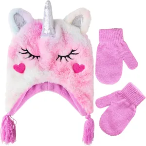 Toddler Winter Hat and Gloves Set for Ages 4-7 or Boys & Girls Winter Hat & Toddler Mittens Ages 2-4