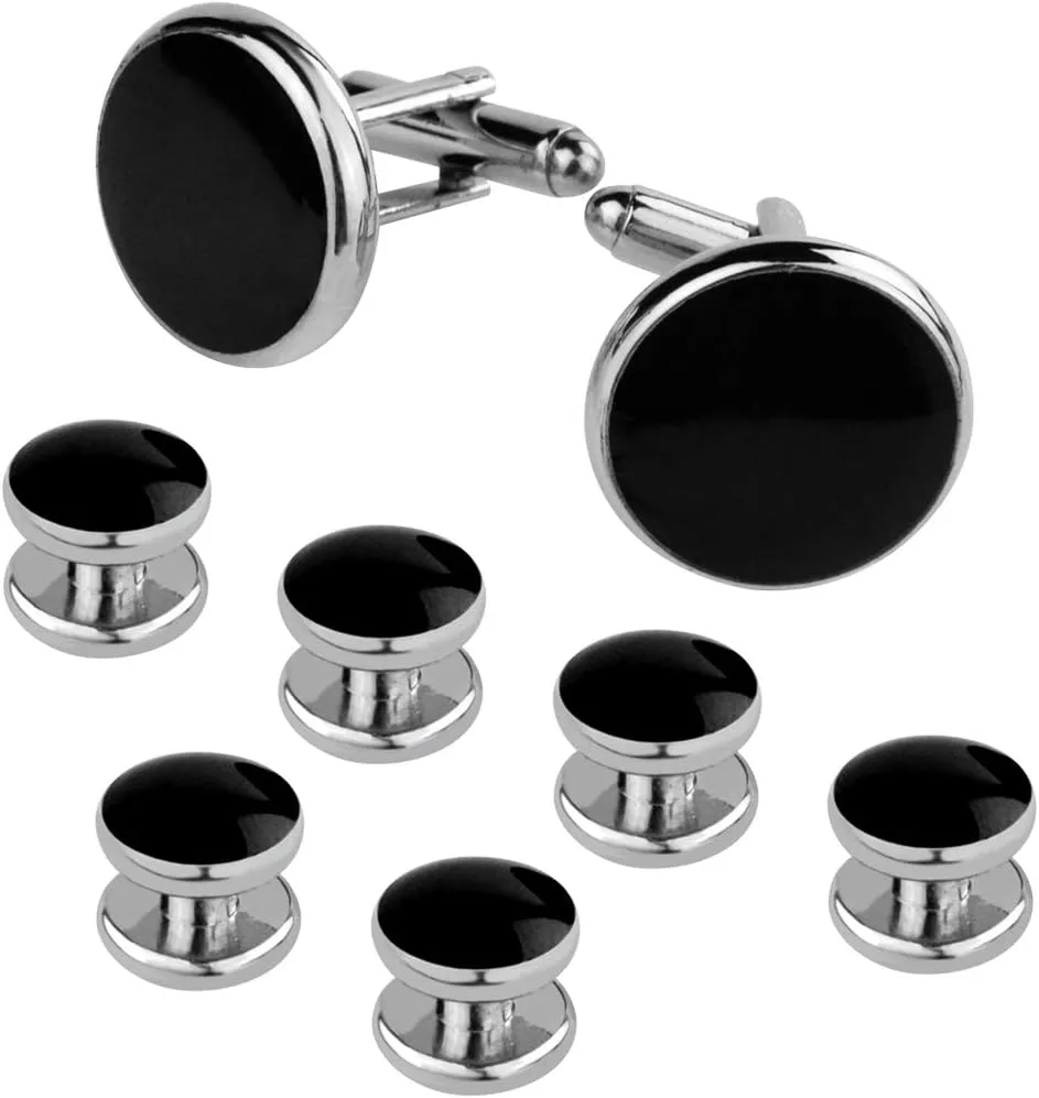 Tuxedo Studs and Cufflinks Set, Mens Cufflinks and Cuff Studs Set Cuff Links Stainless Steel Tux Buttons with Box for Tuxedo Shirts Wedding Business Gift