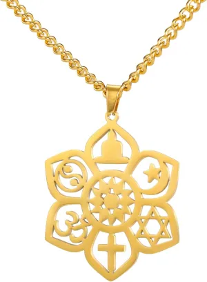VASSAGO Coexist Lotus Flower Necklace Om Cross Star Moon Star of David Yin Yang Yoga Pendant Necklace for Women Men Religious Spiritual Jewelry Gift