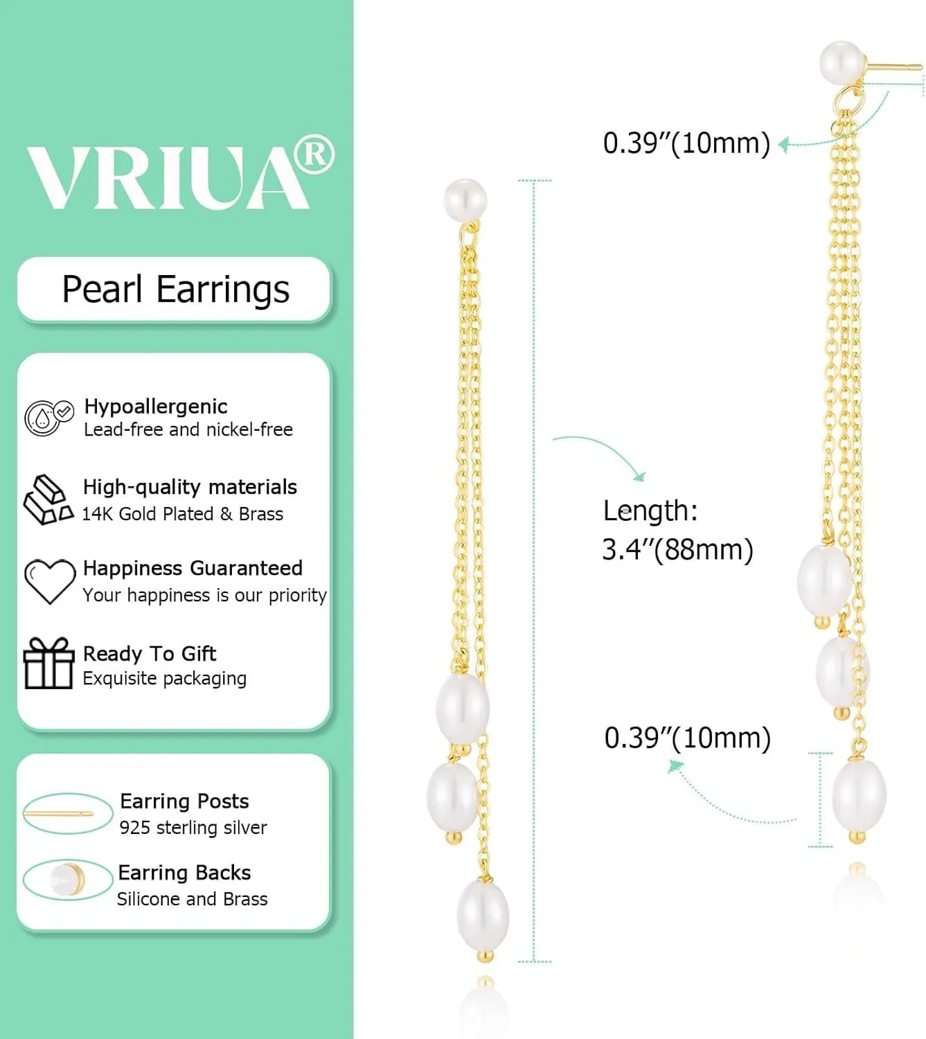 VRIUA Dangle Earrings for Women - 14K Gold Plated Statement Drop Earrings Dainty CZ Wedding Dangling Earrings Trendy Jewelry