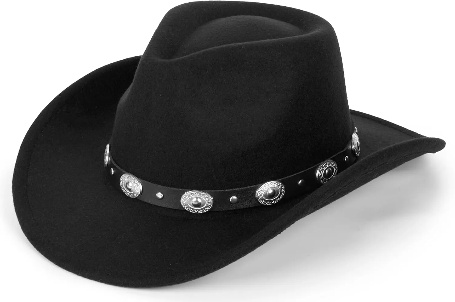Western-Cowboy-Hats for Women-Men Brown-Pu-Leather-Cowgirl-Hat Wide-Brim-Fedora-Hats Outback Tourist Knight HatM-L