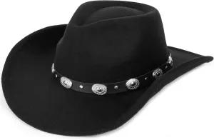 Western-Cowboy-Hats for Women-Men Brown-Pu-Leather-Cowgirl-Hat Wide-Brim-Fedora-Hats Outback Tourist Knight HatM-L