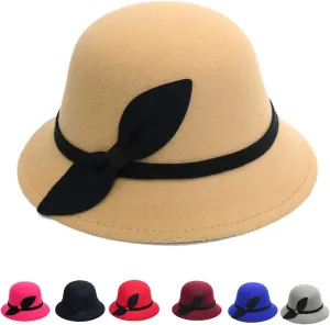 Women Winter Warm Bucket Hat Cloche Hats for Women Vintage Bowler Cap Floral Fedora Bucket Caps (Dark Blue, One Size)