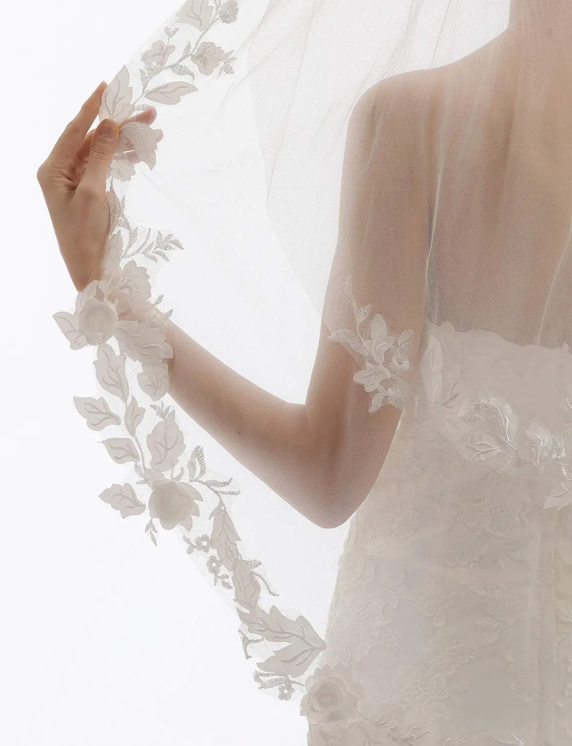 Womens 2 Tier Fingertip Length Short Lace Wedding Bridal Veil With Comb X07