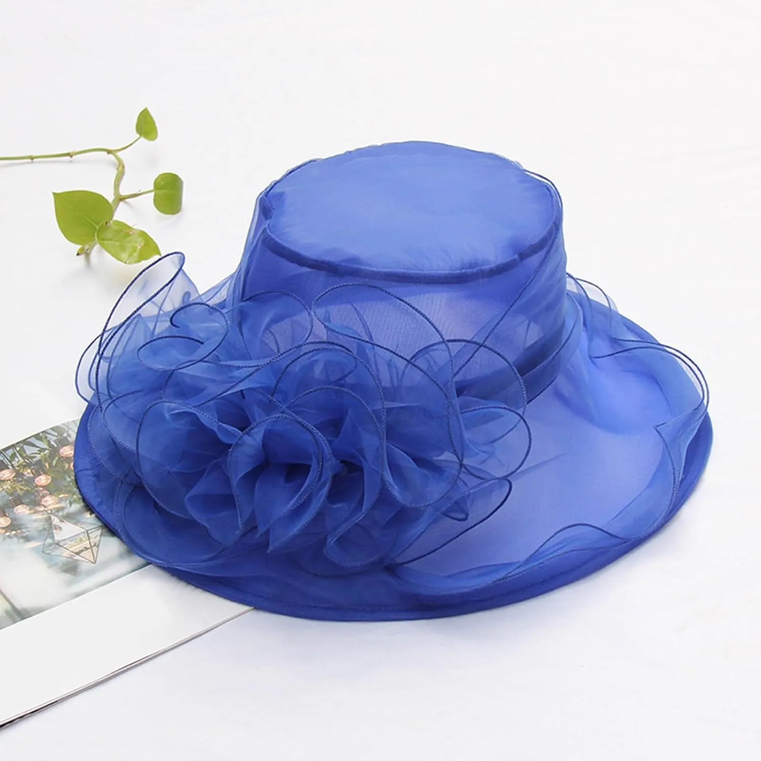 Women's Kentucky-Derby Hats Organza Church Fascinator Bridal Tea Party Wedding Hat Wide Brim Dress Hat Summer Sunhat
